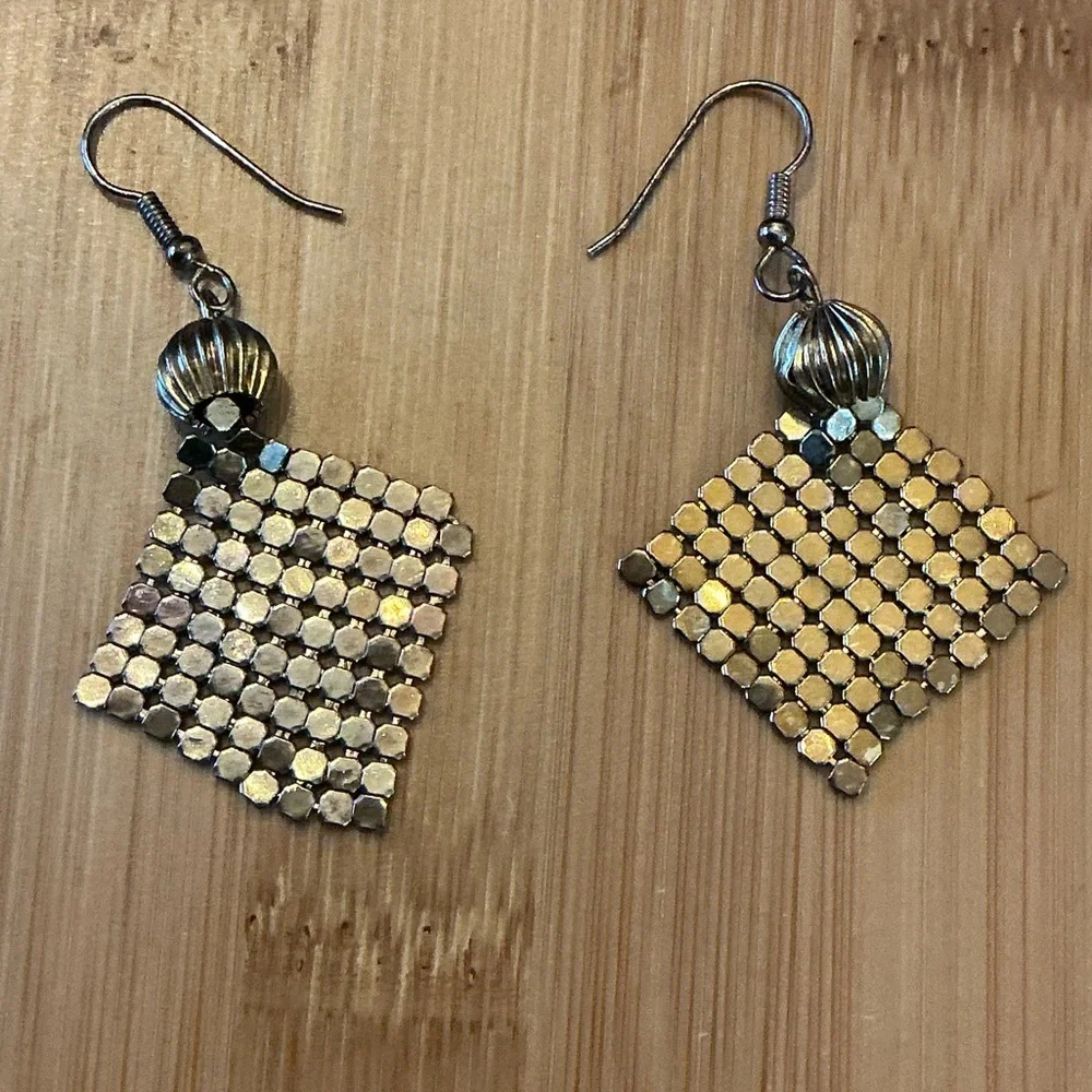 Elegant Golden Dangle Earrings, vintage costume jewelry.
